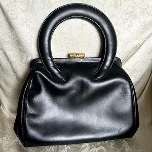 Vintage Dobbies Bags Top Handle Black Leather Purse with Gold Clasp